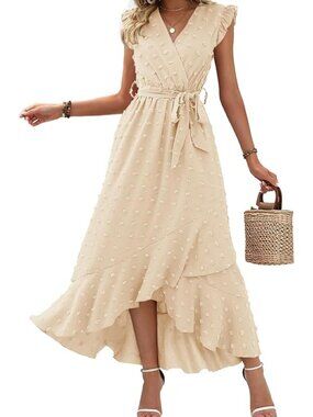 ✨ BTFBM Blush Pink Swiss Dot Ruffle Midi Maxi Dress  XL Boho Wedding Guest  NWT